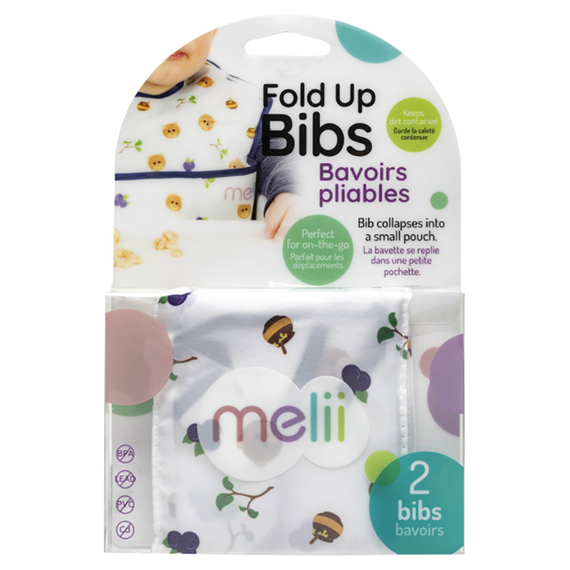 Melii - Fold Up Bib - 2pcs - White & Navy Bear 