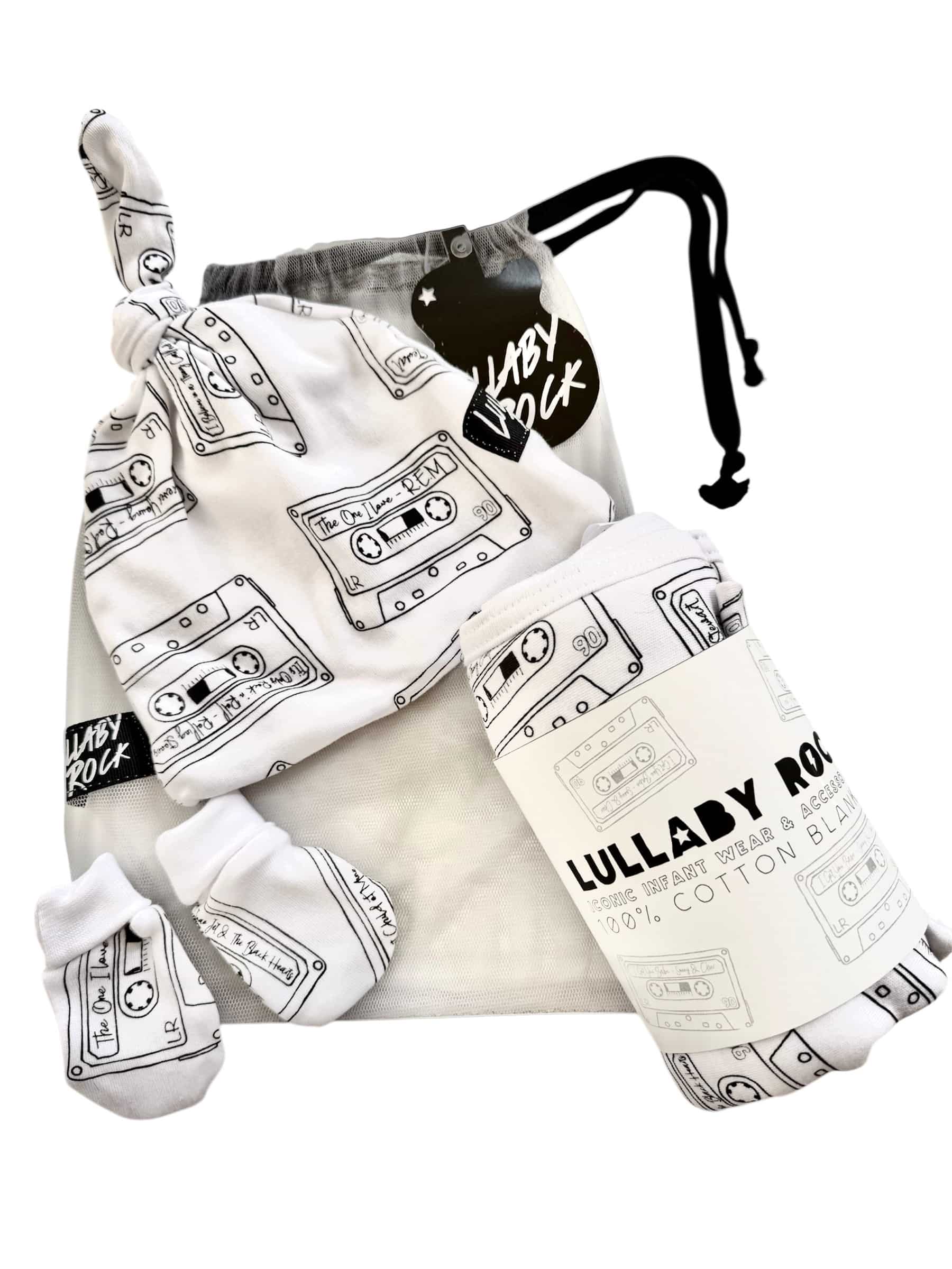 Lullaby Rock Cassette Swaddle Gift Set - White/Black