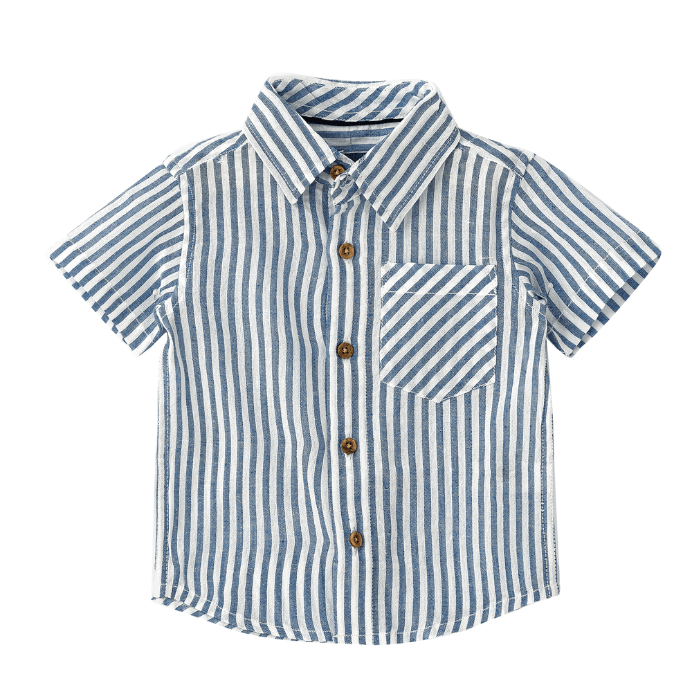 Jam Boy's Woven Cotton Striped Shirt - Blue/White