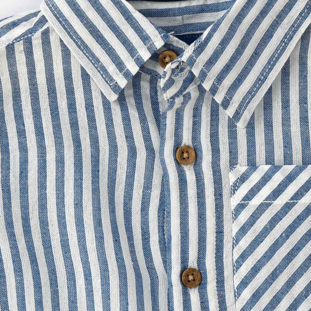 Jam Boy's Woven Cotton Striped Shirt - Blue/White