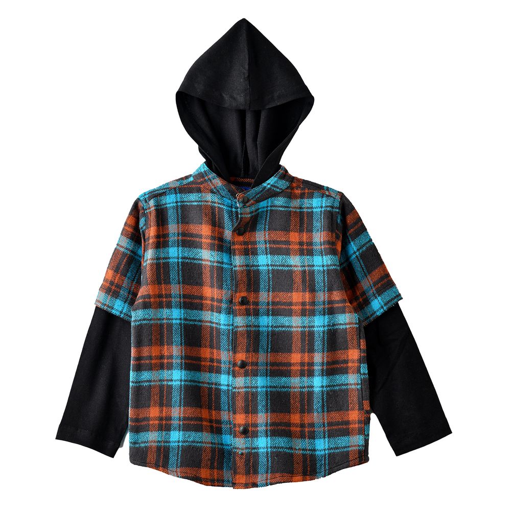 Jam Boy's Hooded Plaid Shirt with Long Sleeves