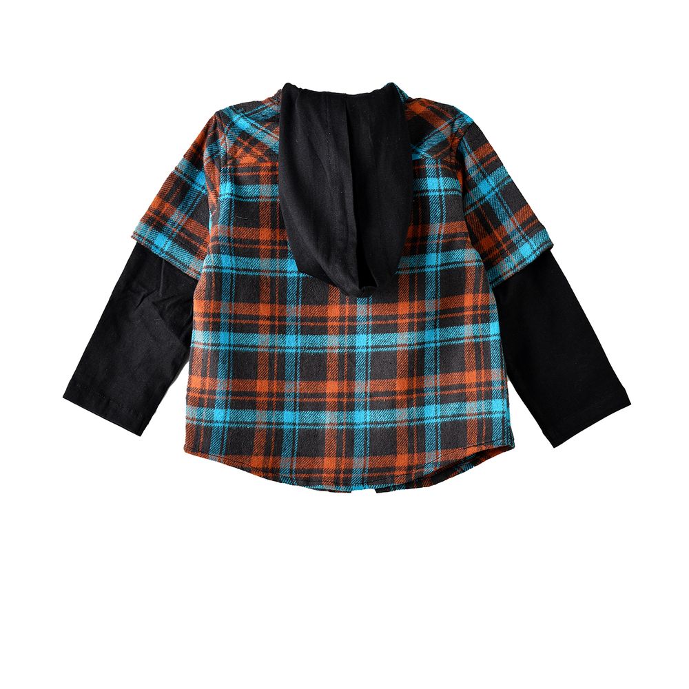Jam Boy's Hooded Plaid Shirt with Long Sleeves