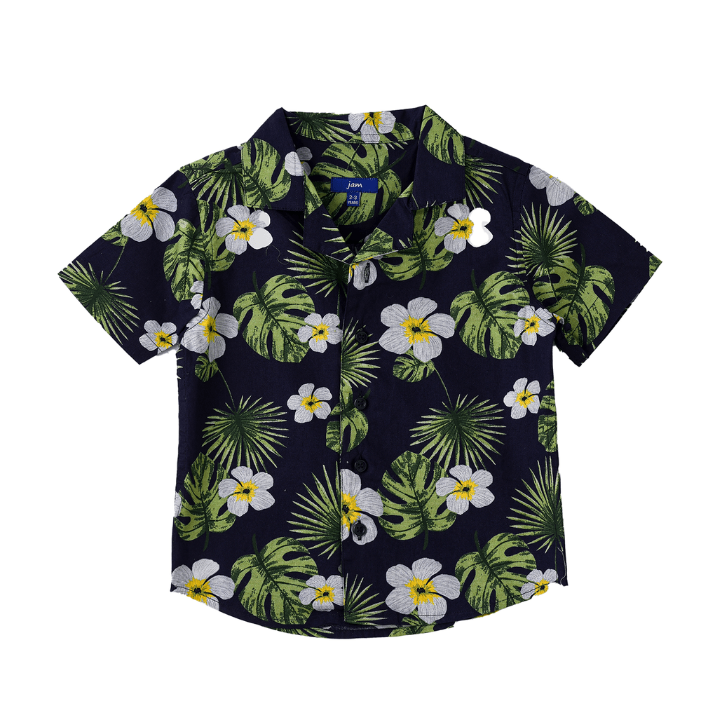 Jam Boy's Woven Cotton Hawaiian Floral Shirt Blue/Green/White - Navy