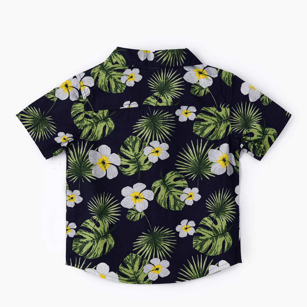 Jam Boy's Woven Cotton Hawaiian Floral Shirt Blue/Green/White - Navy
