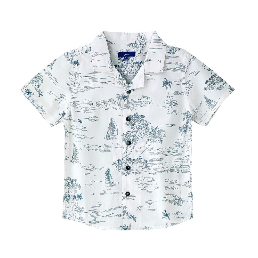 Jam Boys' Tropical Print Cotton Casual Shirt - White