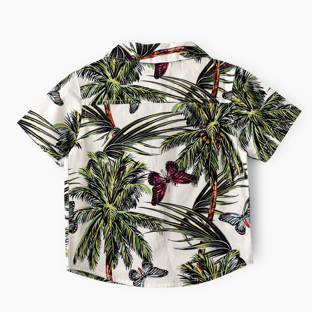 Jam Boy's Woven Cotton Tropical Butterfly Shirt - White/Green/Pink