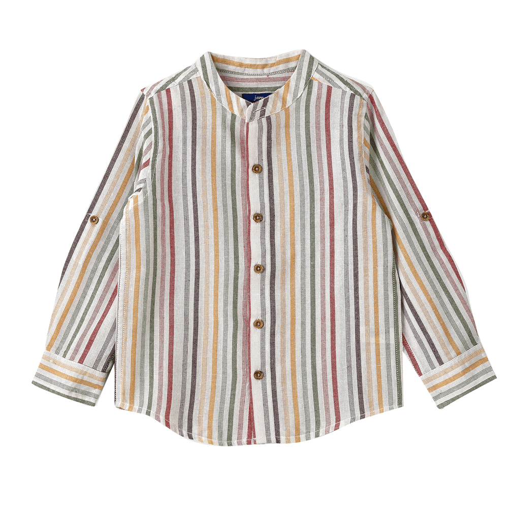 Jam Boy's Woven Cotton Striped Mandarin Collar Shirt - Multicolor