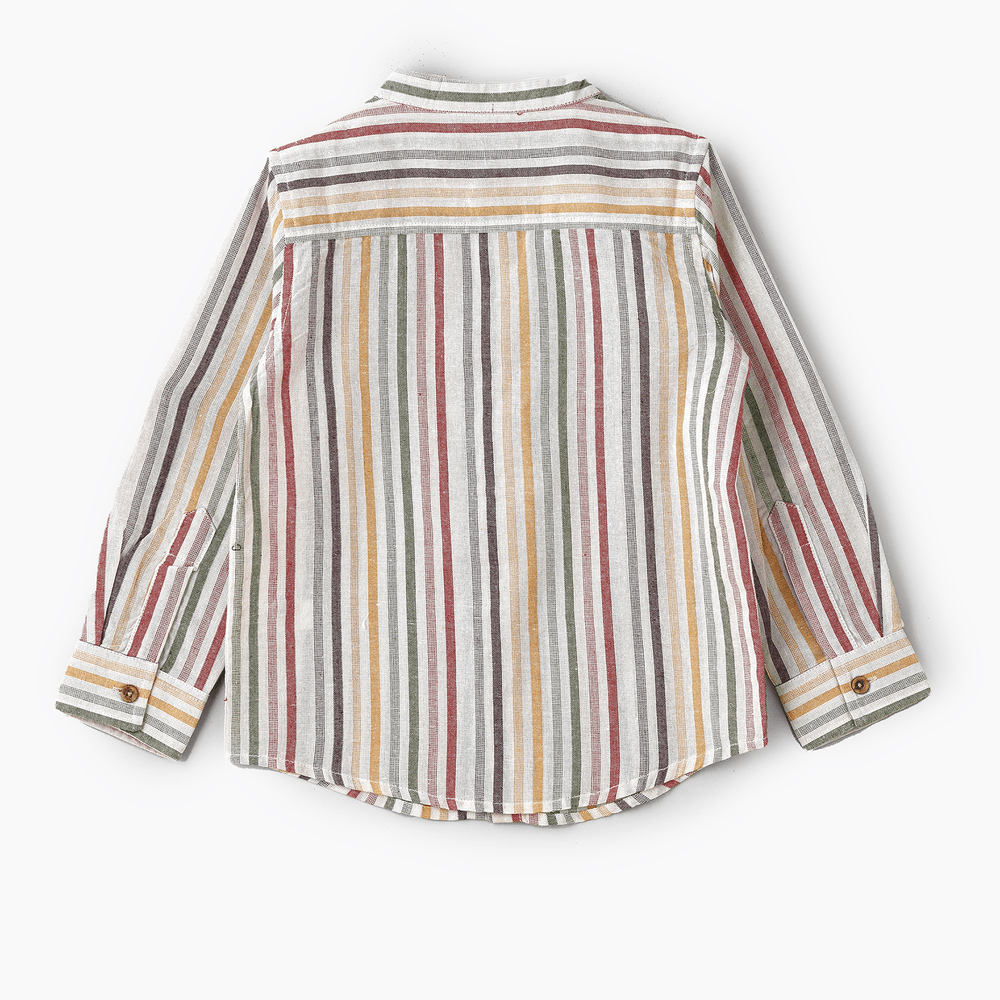 Jam Boy's Woven Cotton Striped Mandarin Collar Shirt - Multicolor