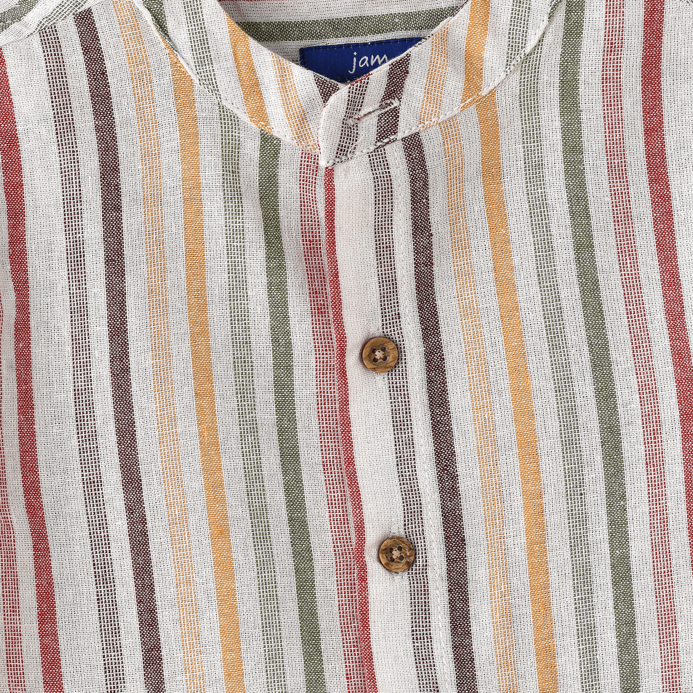Jam Boy's Woven Cotton Striped Mandarin Collar Shirt - Multicolor