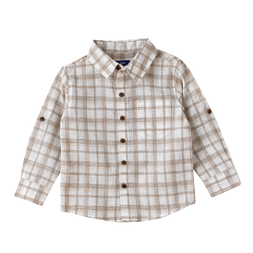 Jam Boy's Woven Cotton Checkered Shirt - Beige/White