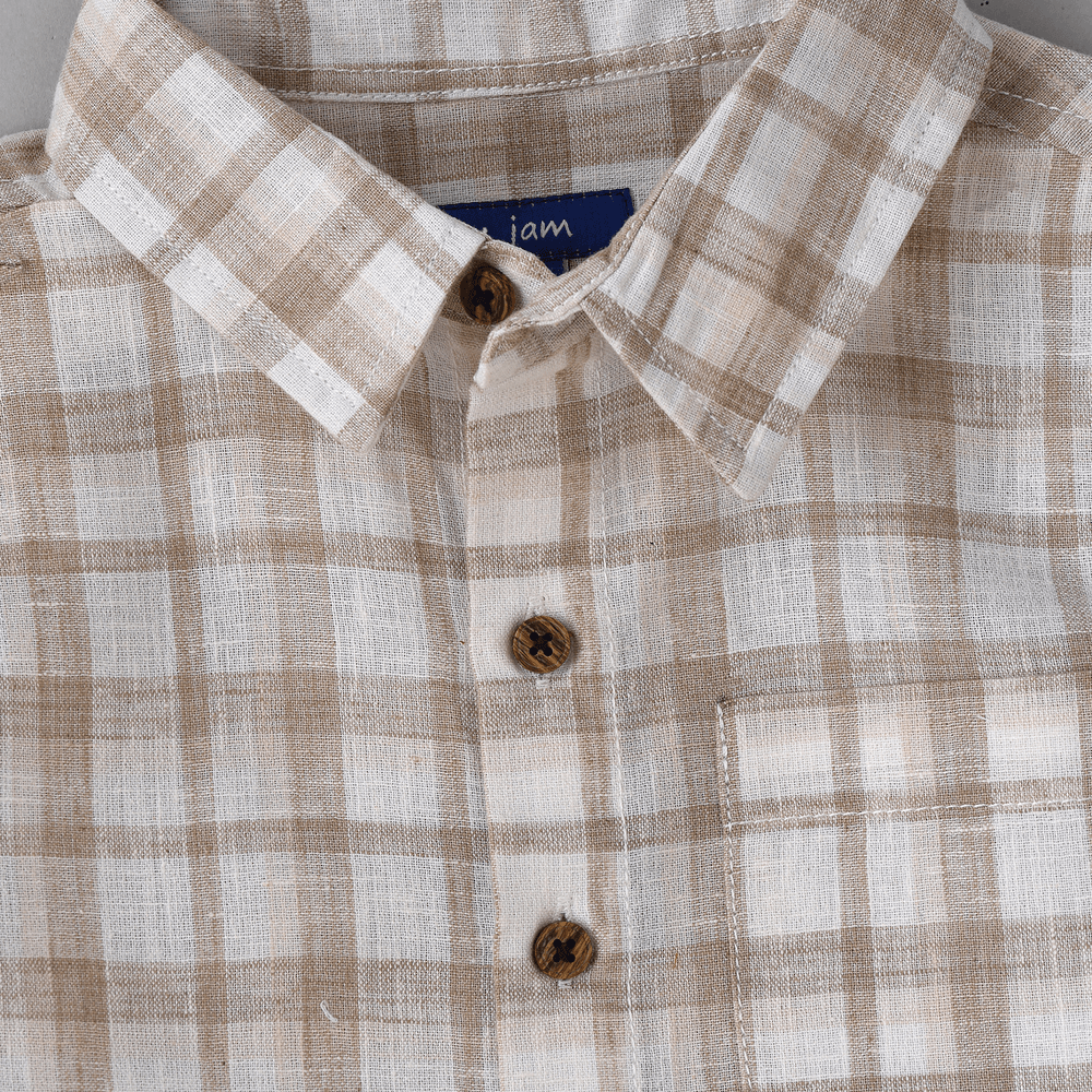 Jam Boy's Woven Cotton Checkered Shirt - Beige/White