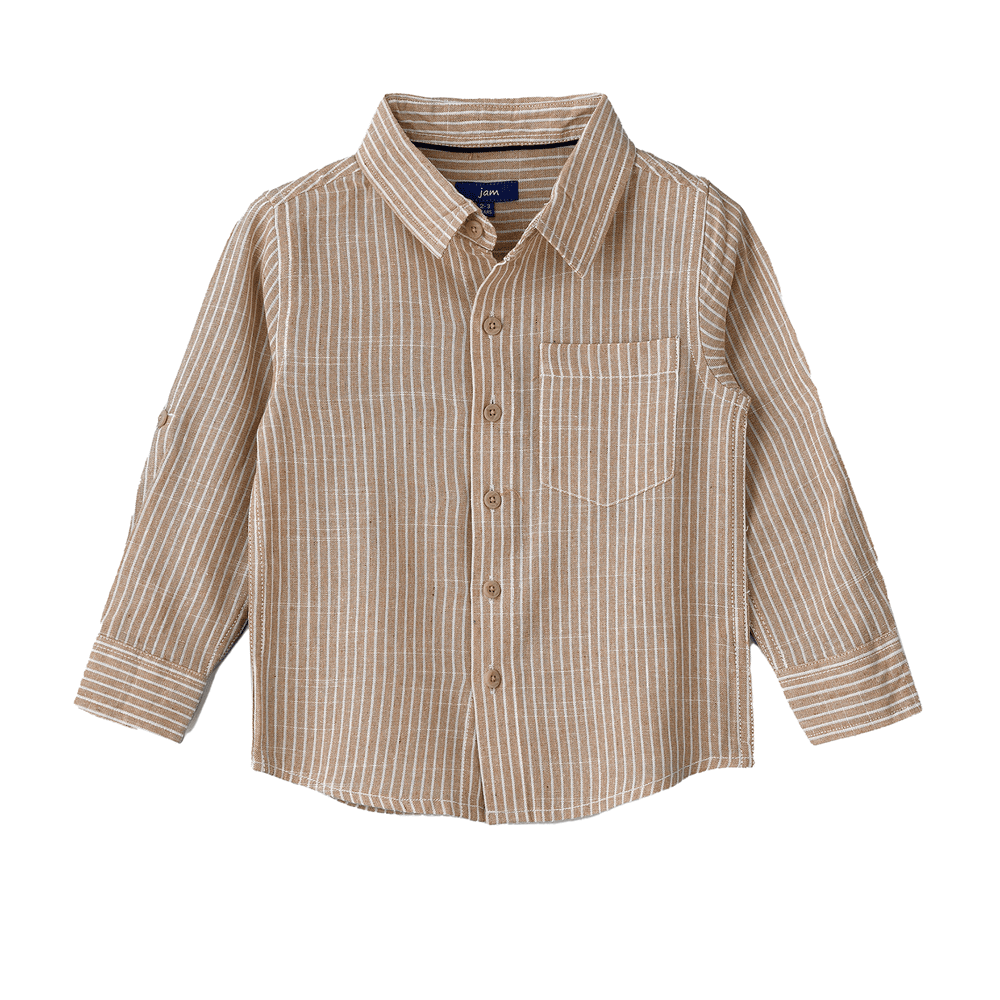 Jam Boy's Woven Cotton Striped Shirt - Beige/White