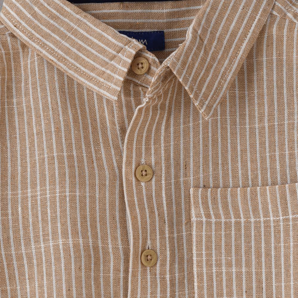 Jam Boy's Woven Cotton Striped Shirt - Beige/White