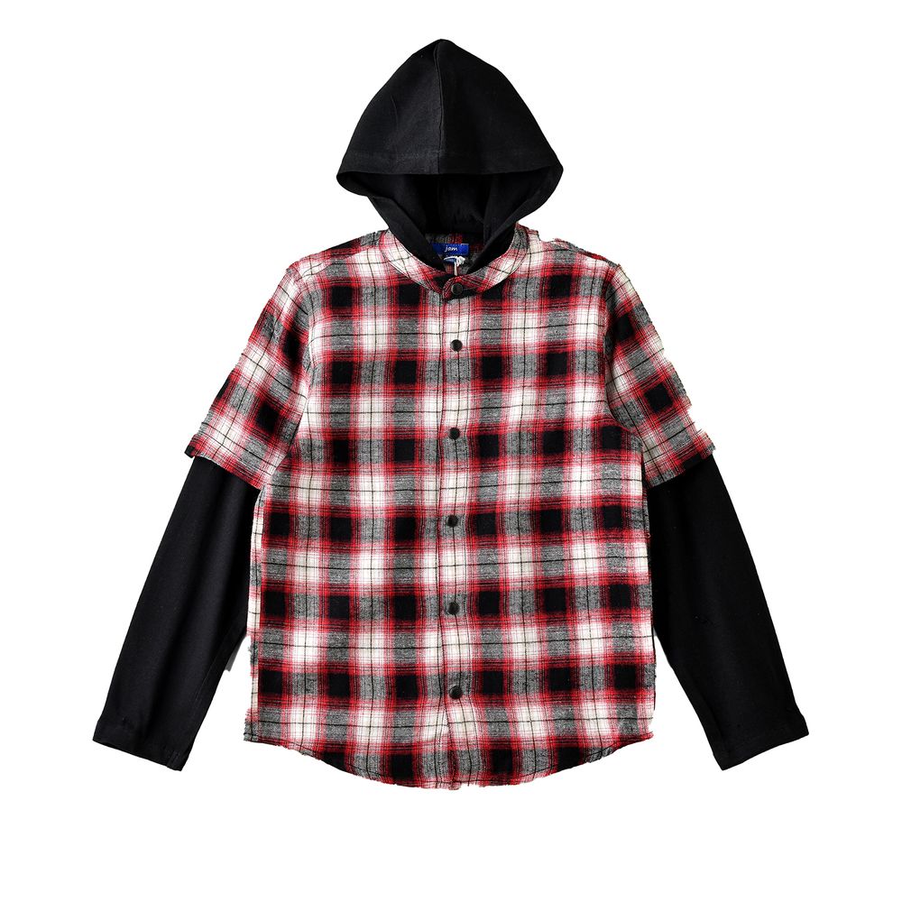 Jam Boy's Hooded Plaid Flannel Shirt - Red