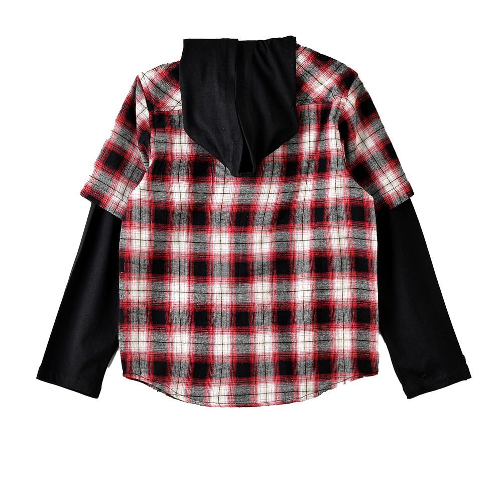 Jam Boy's Hooded Plaid Flannel Shirt - Red