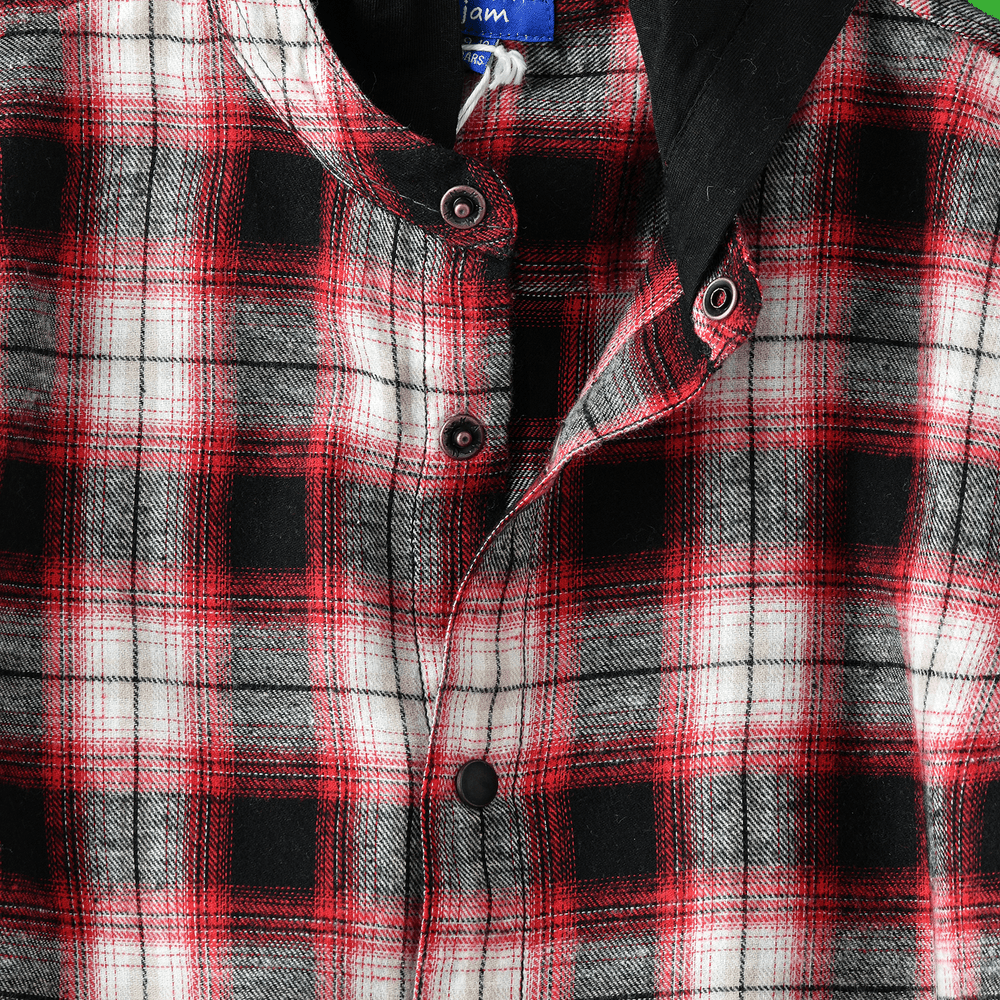 Jam Boy's Hooded Plaid Flannel Shirt - Red