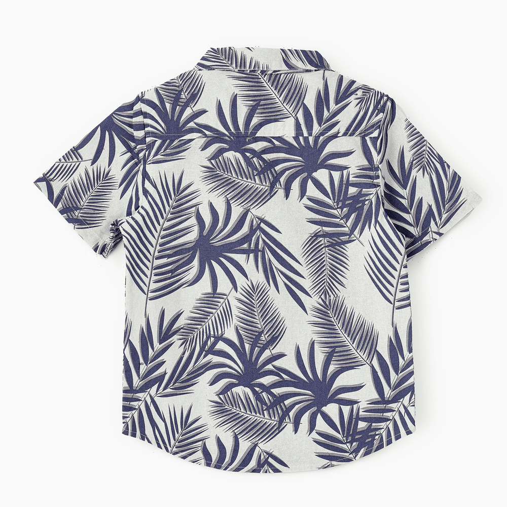 Jam Boy's Woven Cotton Tropical Leaf Print Shirt - Light Grey/Navy