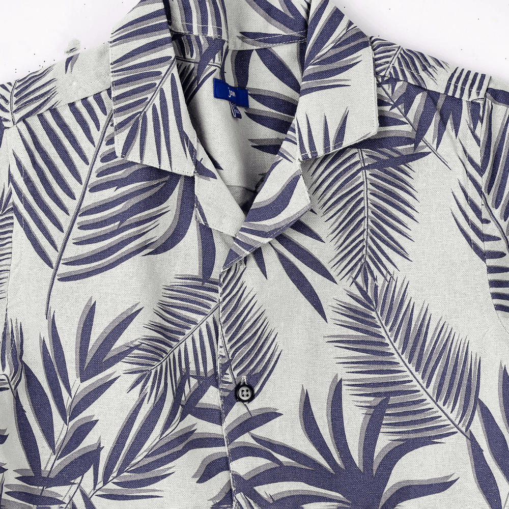 Jam Boy's Woven Cotton Tropical Leaf Print Shirt - Light Grey/Navy