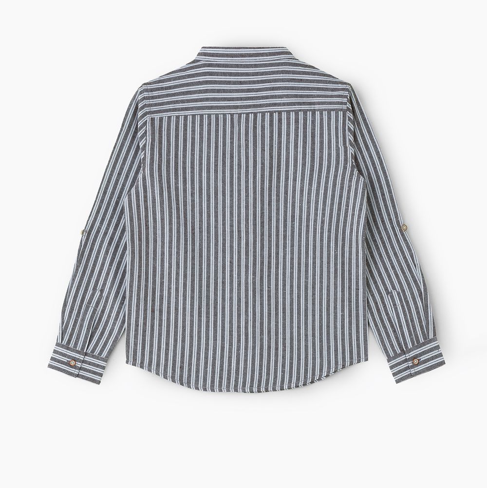 Jam Boy's Vertical Striped Cotton with Mandarin Collar Shirt - Grey/White