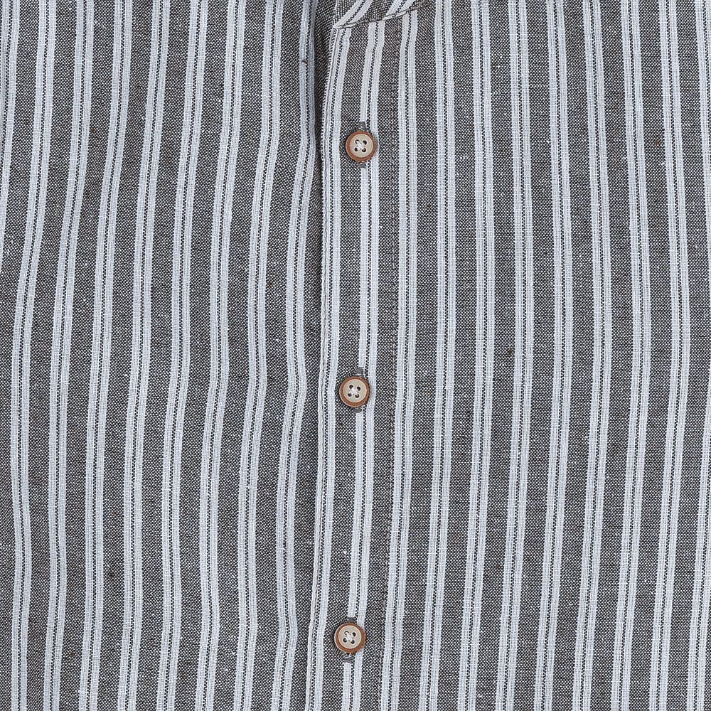 Jam Boy's Vertical Striped Cotton with Mandarin Collar Shirt - Grey/White