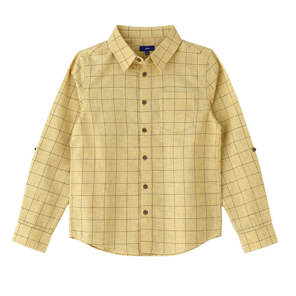 Jam Boys' Checked Cotton Long Sleeve Shirt - Yellow