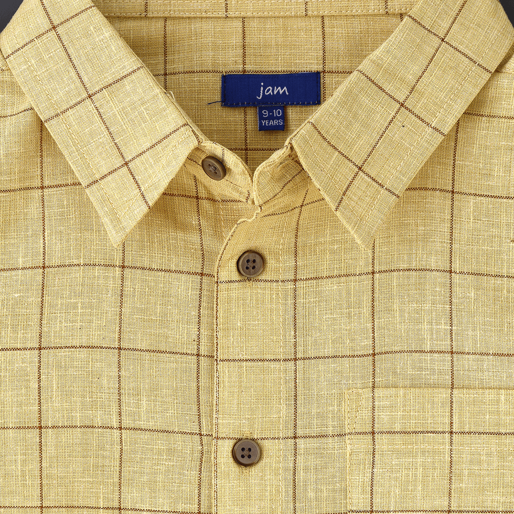 Jam Boys' Checked Cotton Long Sleeve Shirt - Yellow