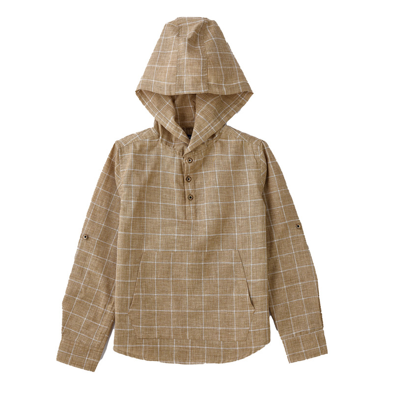 Jam Boy's Woven Cotton Hooded Checkered Shirt - Brown/White