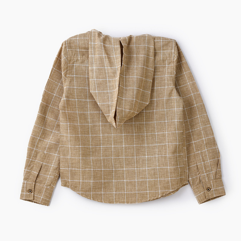 Jam Boy's Woven Cotton Hooded Checkered Shirt - Brown/White