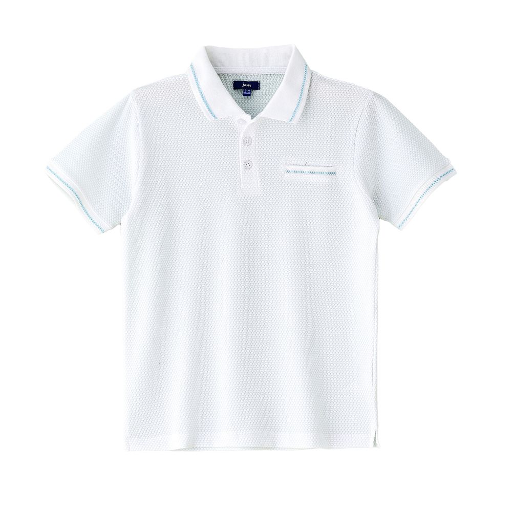 Jam Boys' Textured Cotton Polo Shirt with Blue Tipping - White
