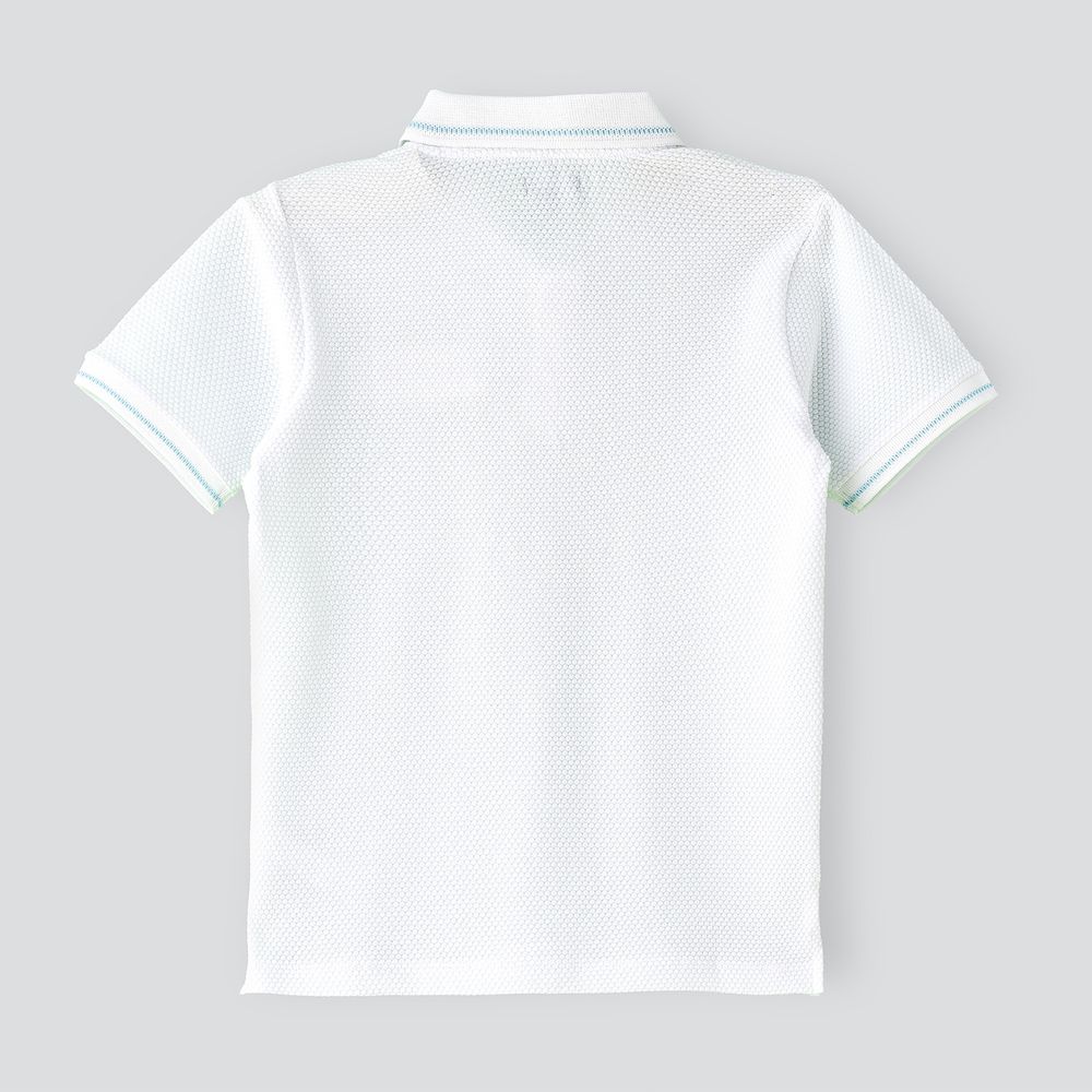 Jam Boys' Textured Cotton Polo Shirt with Blue Tipping - White