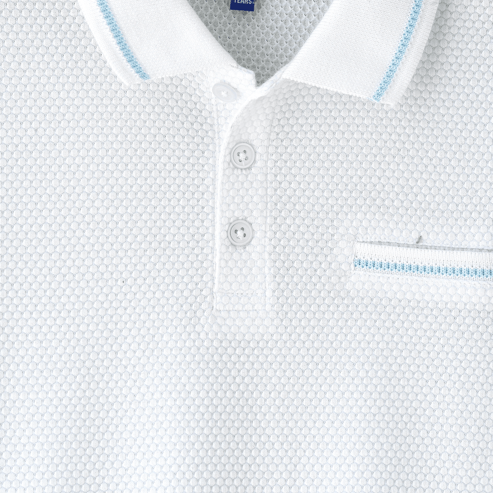 Jam Boys' Textured Cotton Polo Shirt with Blue Tipping - White