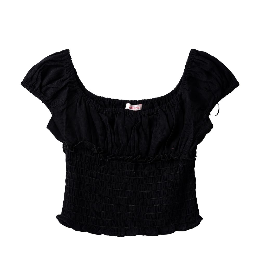 Jelliene Girl's Woven Viscose Shirred Off-Shoulder Blouse - Black