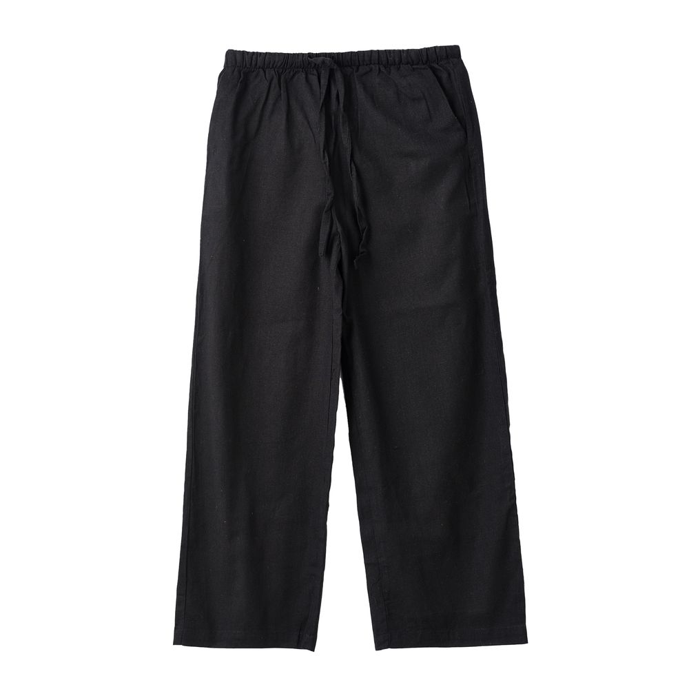 Jelliene Girl's Woven Cotton Flax Relaxed Fit Pants - Black