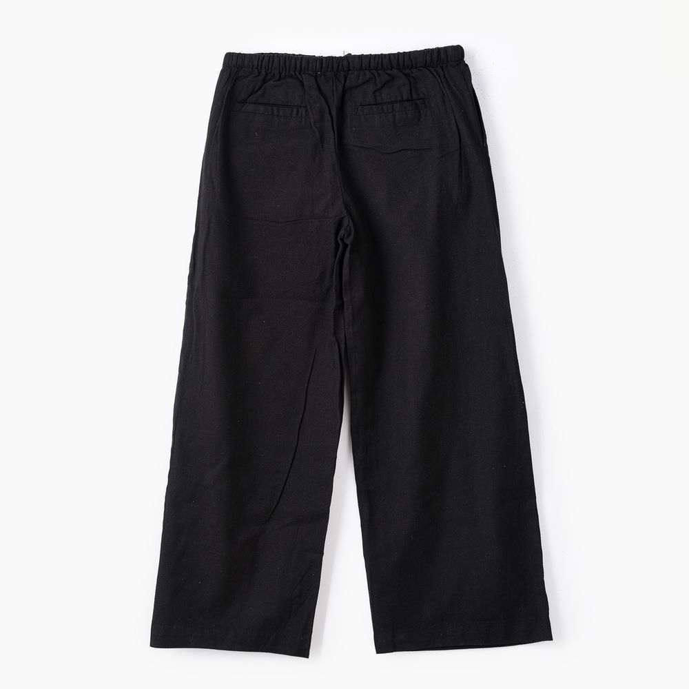 Jelliene Girl's Woven Cotton Flax Relaxed Fit Pants - Black