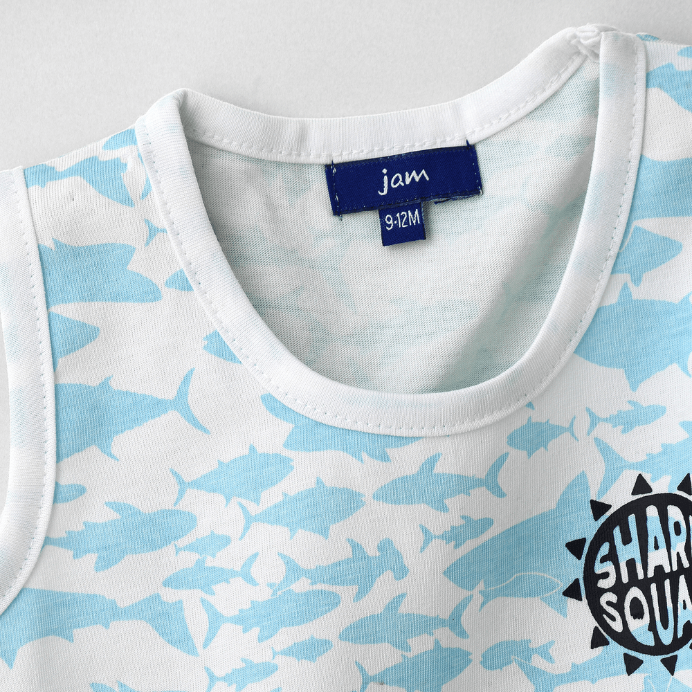 Jam Boys' Shark Pattern Cotton Tank Top - Blue