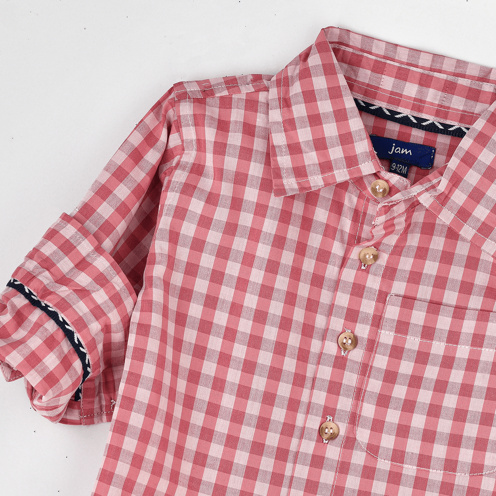 Jam Boys' Pink and Gingham Checkered Shirt - White