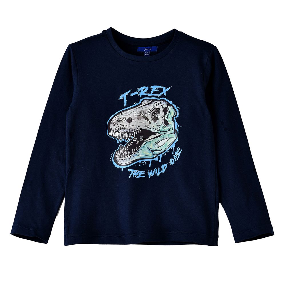 Jam Boys' T-Rex Printed Long Sleeves T-Shirt - Navy