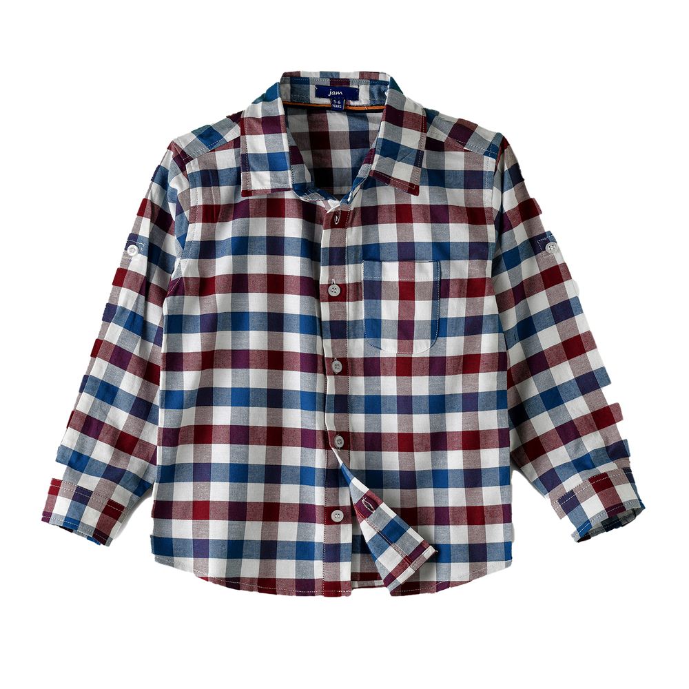 Jam Boys' , Blue, and White Checkered Shirt - Burgundy