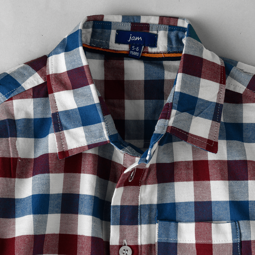 Jam Boys' , Blue, and White Checkered Shirt - Burgundy