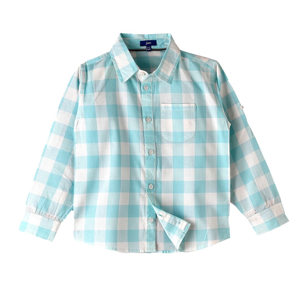 Jam Boys' and White Checkered Shirt - Light Blue