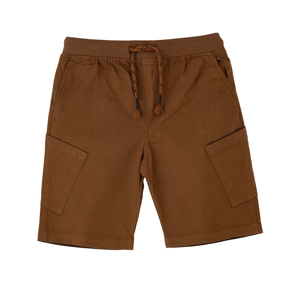 Jam Boys' Cotton Cargo Shorts with Drawstring Waist - Brown