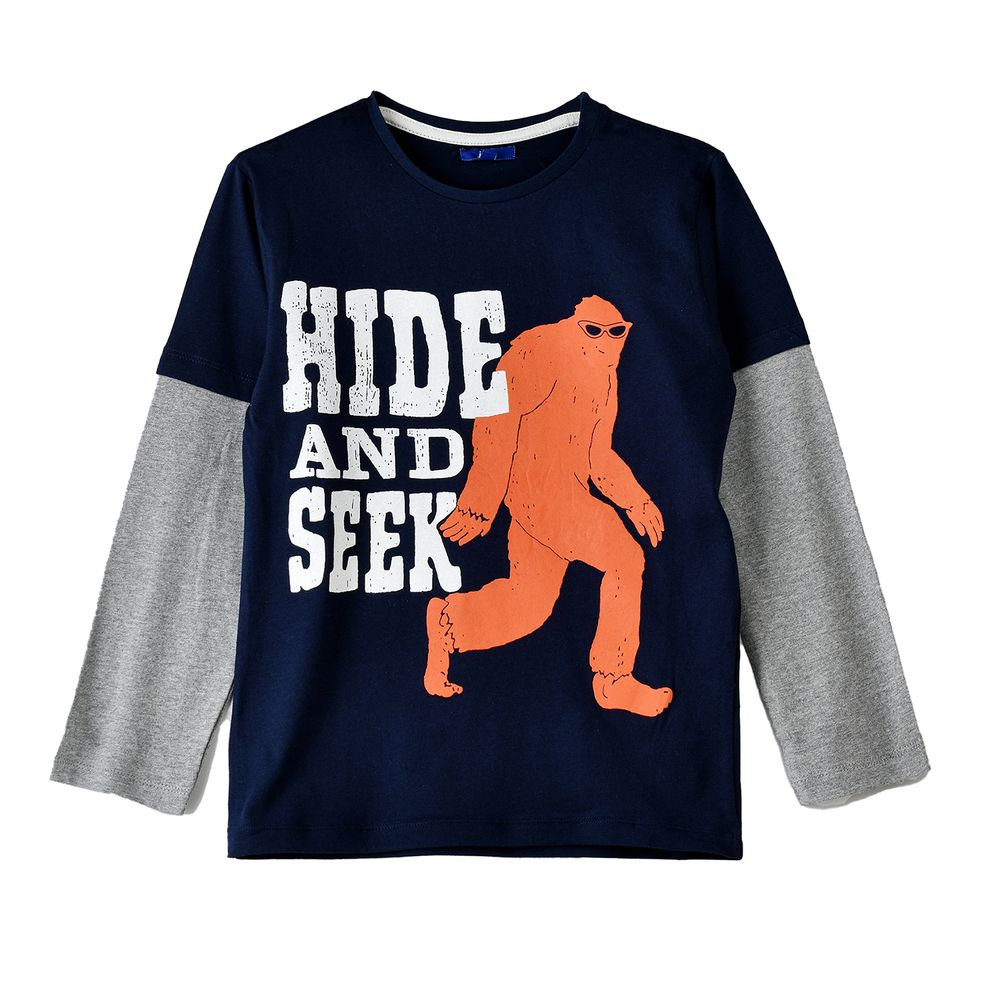 Jam Boys' Hide and Seek Printed Long Sleeves T-Shirt - Navy
