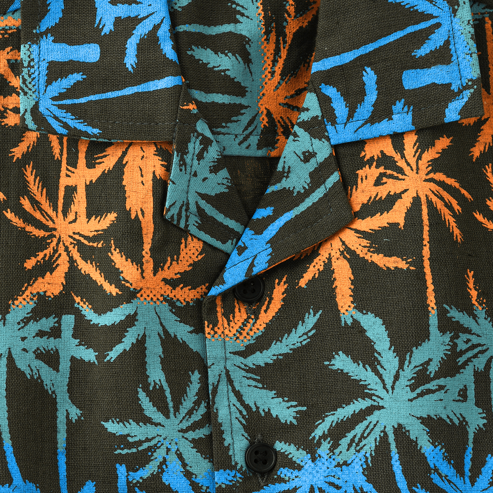 Jam Boys' Tropical Print Shirt with Camp Collar - Linen