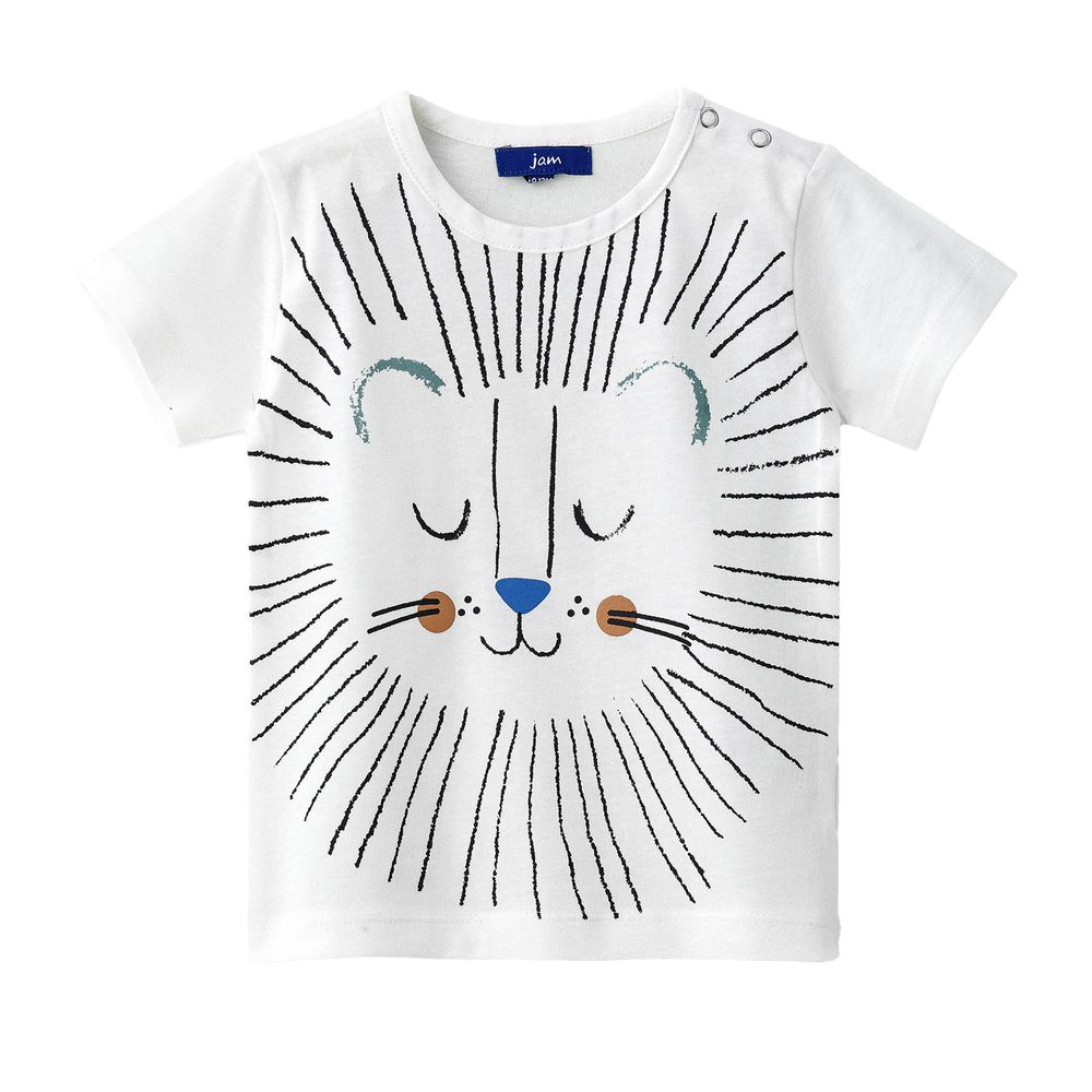 Jam Serene Lion Face Graphic Cotton T-Shirt for Boys - White