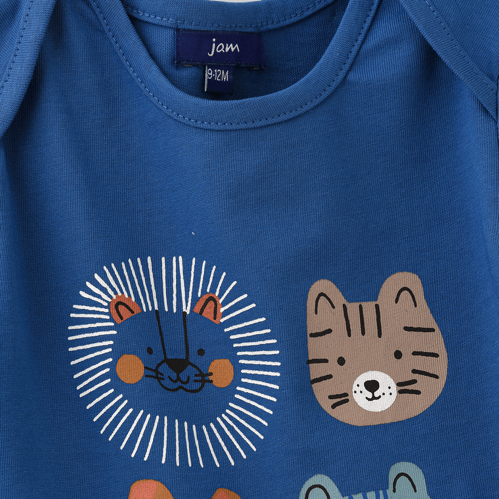 Jam Playful Four Cubs Graphic Cotton T-Shirt for Boys - Blue