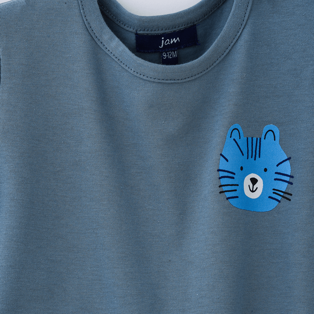 Adventurous Tiger Pattern Graphic Cotton T-Shirt for Boys - Grey
