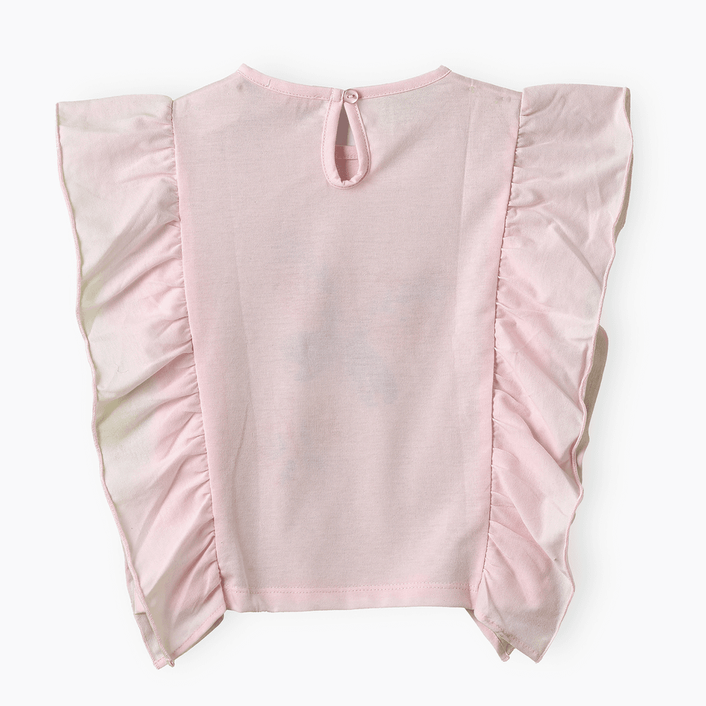 Jelliene Girl's Butterfly Print Ruffle Top - Pink