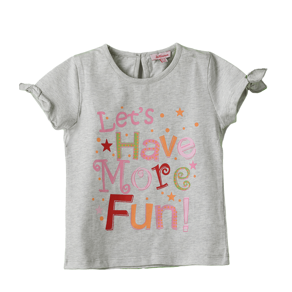 Jelliene Girl's Graphic Print Tie Sleeve Top - Light Grey