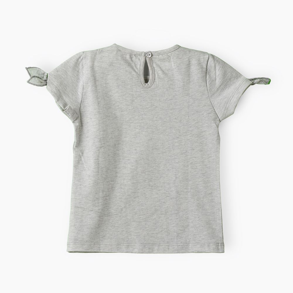 Jelliene Girl's Graphic Print Tie Sleeve Top - Light Grey