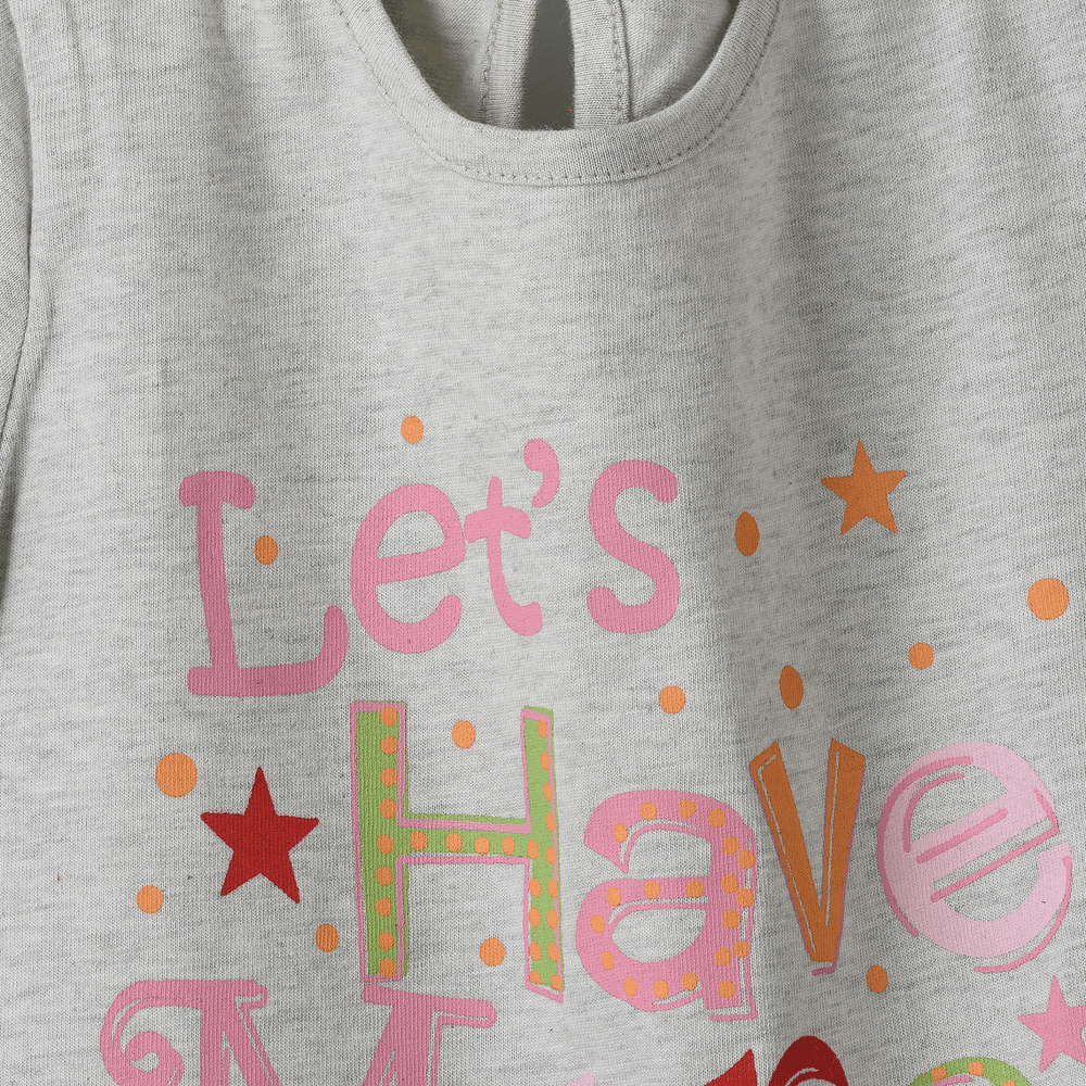 Jelliene Girl's Graphic Print Tie Sleeve Top - Light Grey
